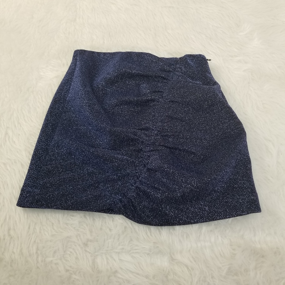 NWT RARE Zara Metallic Blue Ruched Mini Skirt